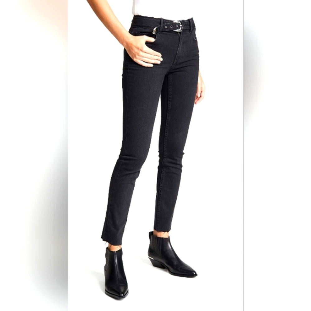 PAIGE Hoxton Ankle Peg Belt Raw Hem jeans, size 24. Riot.